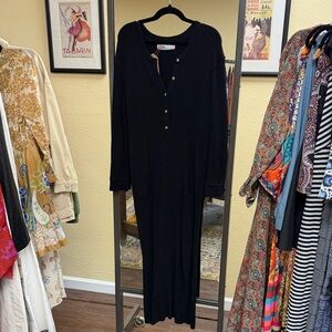 Free People Black Long Sleeve knit Dress with Button Accents